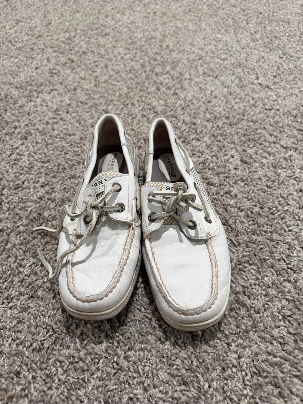 Sperry Off-White Leather Lace-Up Boat Shoes